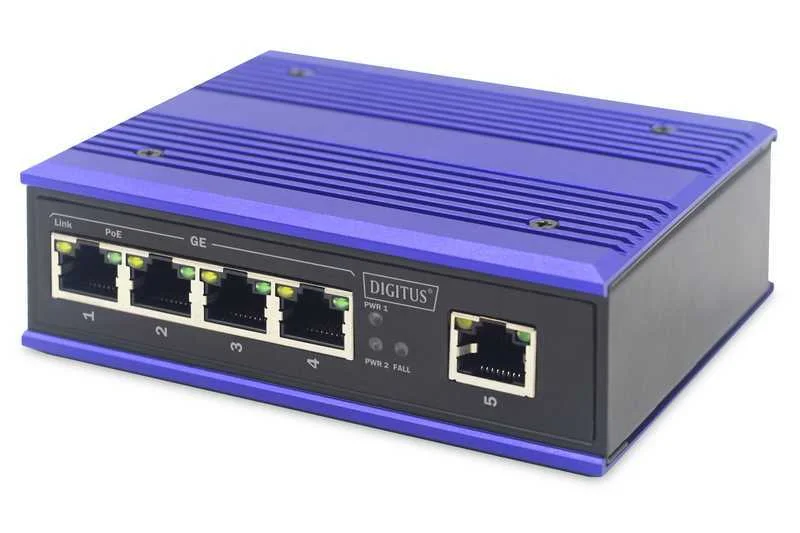 Digitus Switch Ind. 4-Port  Gigabit 30w Poe Unmanaged Blau