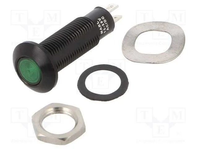 Luz indicadora: LED, plana, verde, 12&divide;28VDC, 12&divide;2.