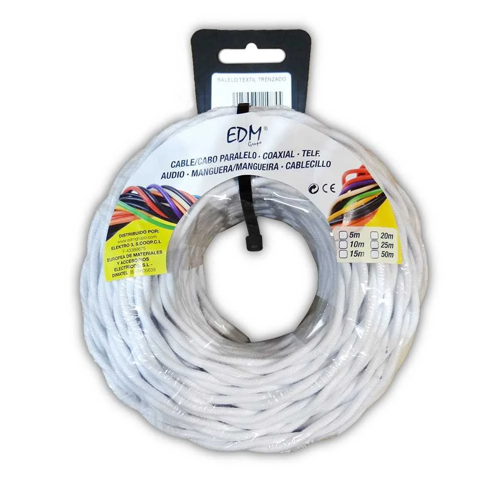 Cabo Paralelo T&ecirc;xtil Trenzado 3x1.5mm Branco 5mts