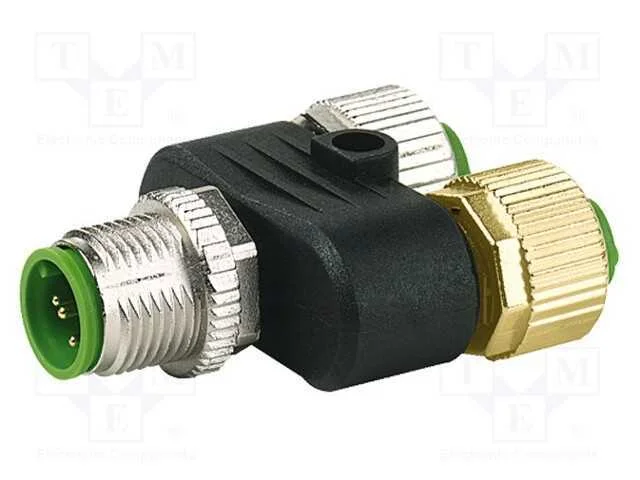 T- Conector, Macho M12,F&ecirc;mea M12 X2, Pin: 5, Ip67, Y, 4a, 30vdc