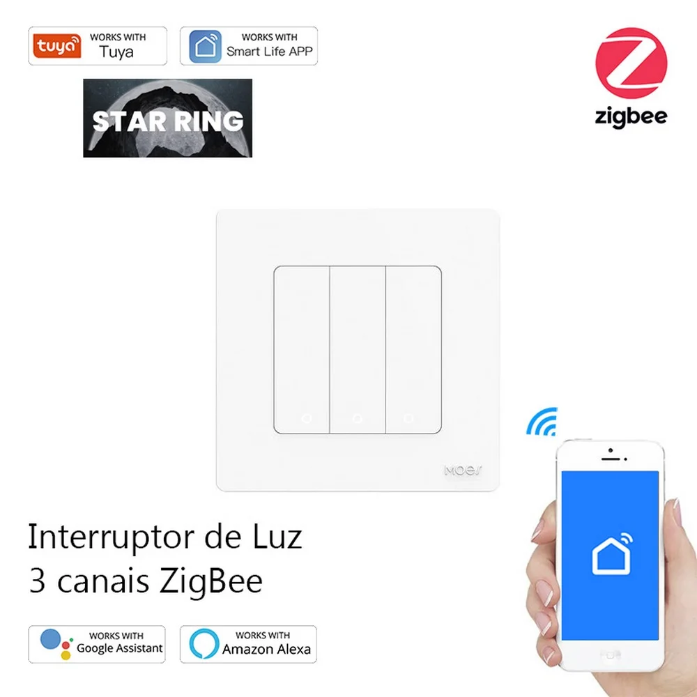Interruptor de Luz 3 canais ZigBee S&eacute;rie Star Ring