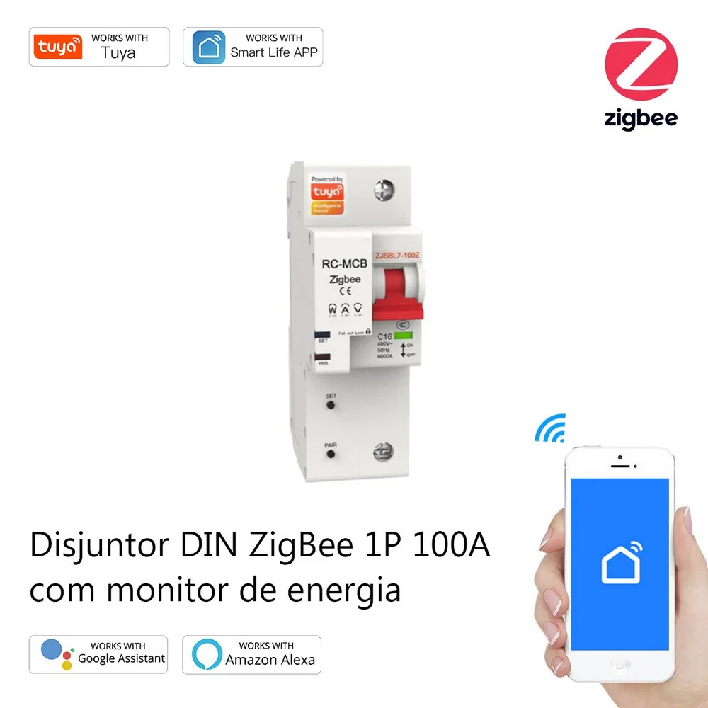 Disjuntor Din Zigbee 1p-100a e Monitor de Energia