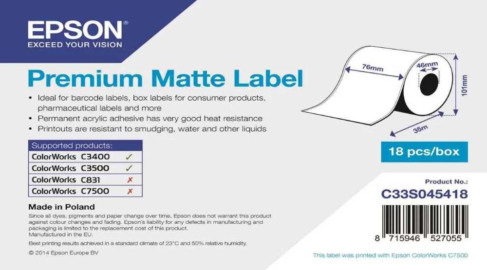 Epson Premium, 76mm X 35m, 163 G/M&sup2;