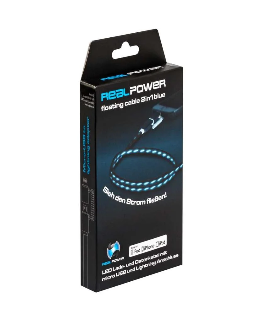 REALPOWER USB A/LIGHTNING 0.75M 0,75 M PRETO, AZUL