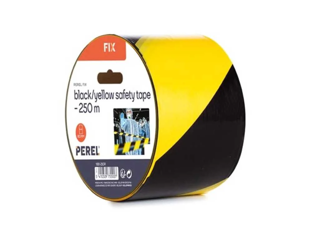 Fita de Seguran&ccedil;a Preta/Amarela - 250 M - Carretel