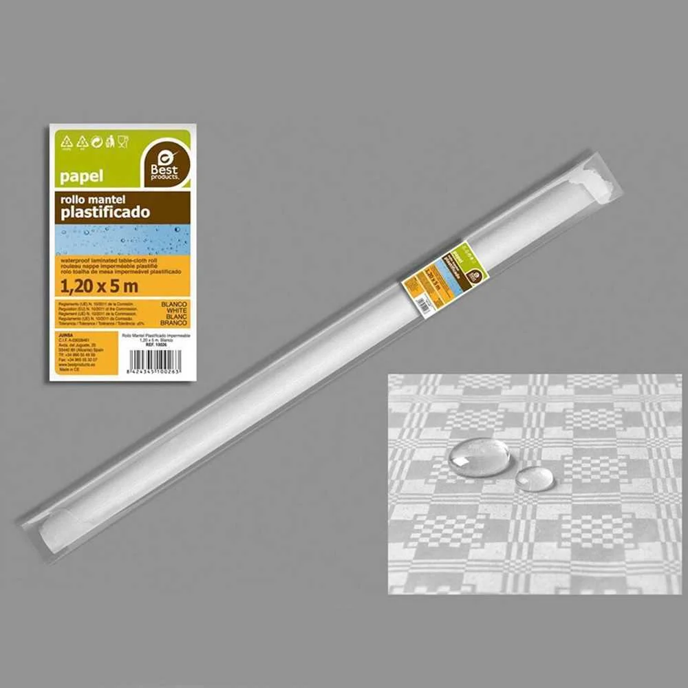 Rolo de Toalha de Mesa Plastificada Branca 5x1,2m