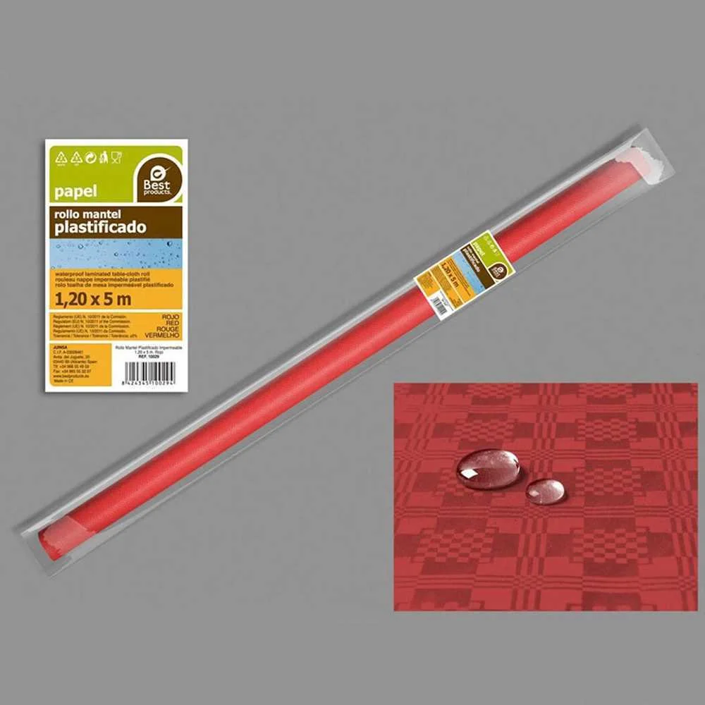 Rolo de Toalha de Mesa Plastificada Vermelha 5x1,2m