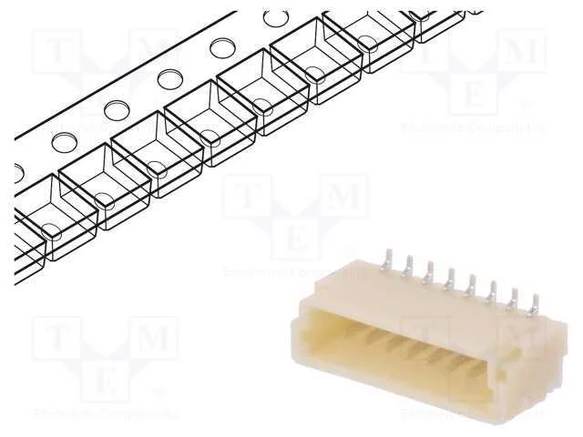 Tomada, fio-placa, macho, SH,SR, 1mm, PIN: 8, SMT.