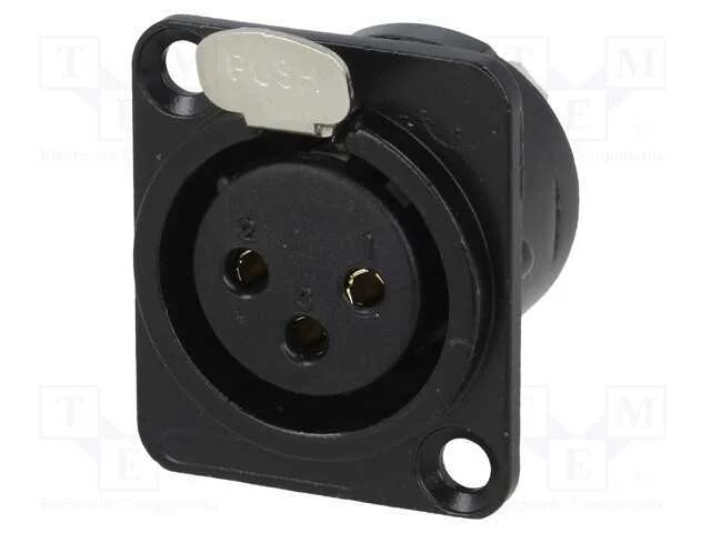 Tomada, XLR, f&ecirc;mea, PIN: 3, solda, preta, metal, .