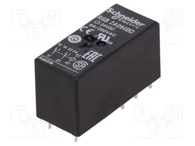 Rel&eacute;: Eletromagn&eacute;tico, Dpdt, Ubobina : 24vdc, 8a, 8a/250vac, Base