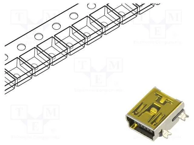 Tomada, USB B mini, SMT, PIN: 5, horizontais