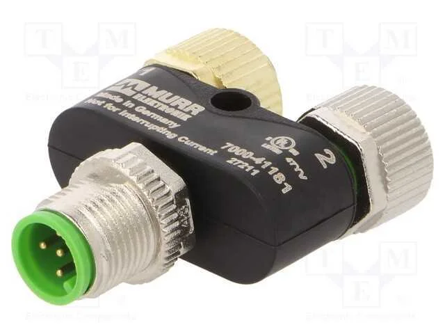 T- Conector, Macho M12,F&ecirc;mea M12 X2, Ip67, 4a, 60vdc, 60vac