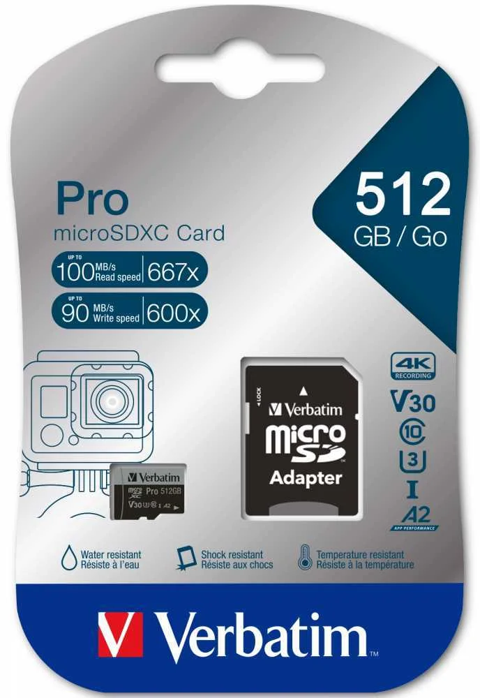 Cart&atilde;o Sd Microsd 512gb Verbatim Sdhc Pro Classe 10 + Adaptador