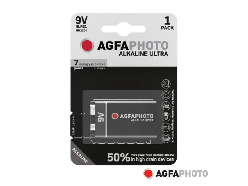 Pilha Alcalina 6LR61/9V 9V 1x Blister ULTRA AGFAP.