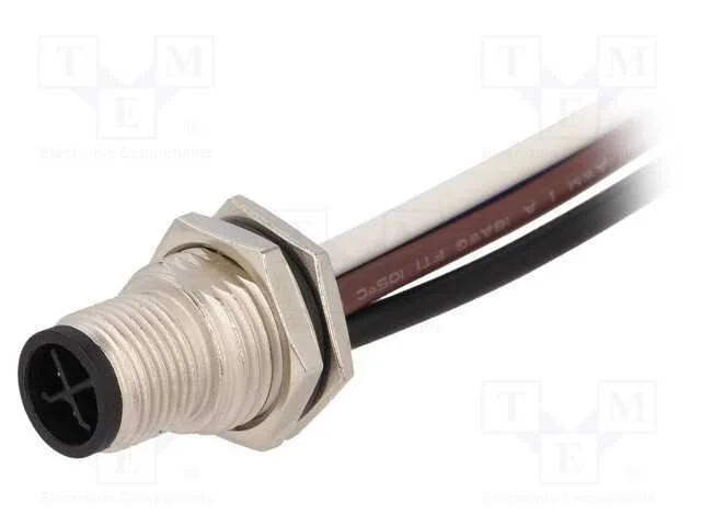 Tomada, M12, Pin: 4, Macho, C&oacute;digo S-Power, Fios, Ip67, 12a, 1,5mm2