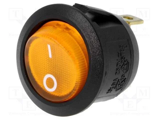 Rocker, Spst, Pos: 2, On-Off, 10a/250vac, Amarelo, L&acirc;mpada de N&eacute;on