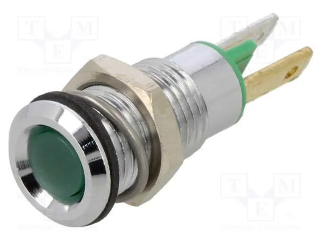 Luz Indicadora: Led, Plana, Verde, 2,2vdc, 8mm, Metal