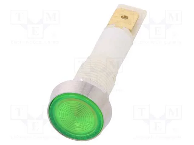 Luz Indicadora: Led, Plana, Verde, 12vdc, 12vac, 10mm, Pl&aacute;stico