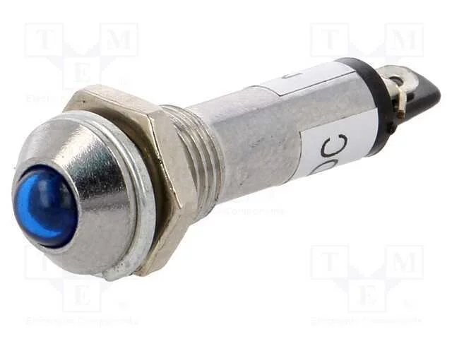 Luz Indicadora: Led, Convexa, Azul, 12vdc, 8,2mm, Ip40, Metal