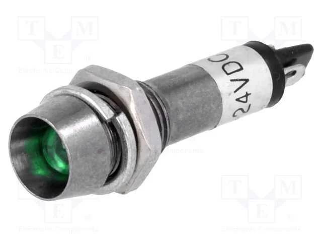 Luz indicadora: LED, c&ocirc;ncavo, verde, 24VDC, 8,2mm.