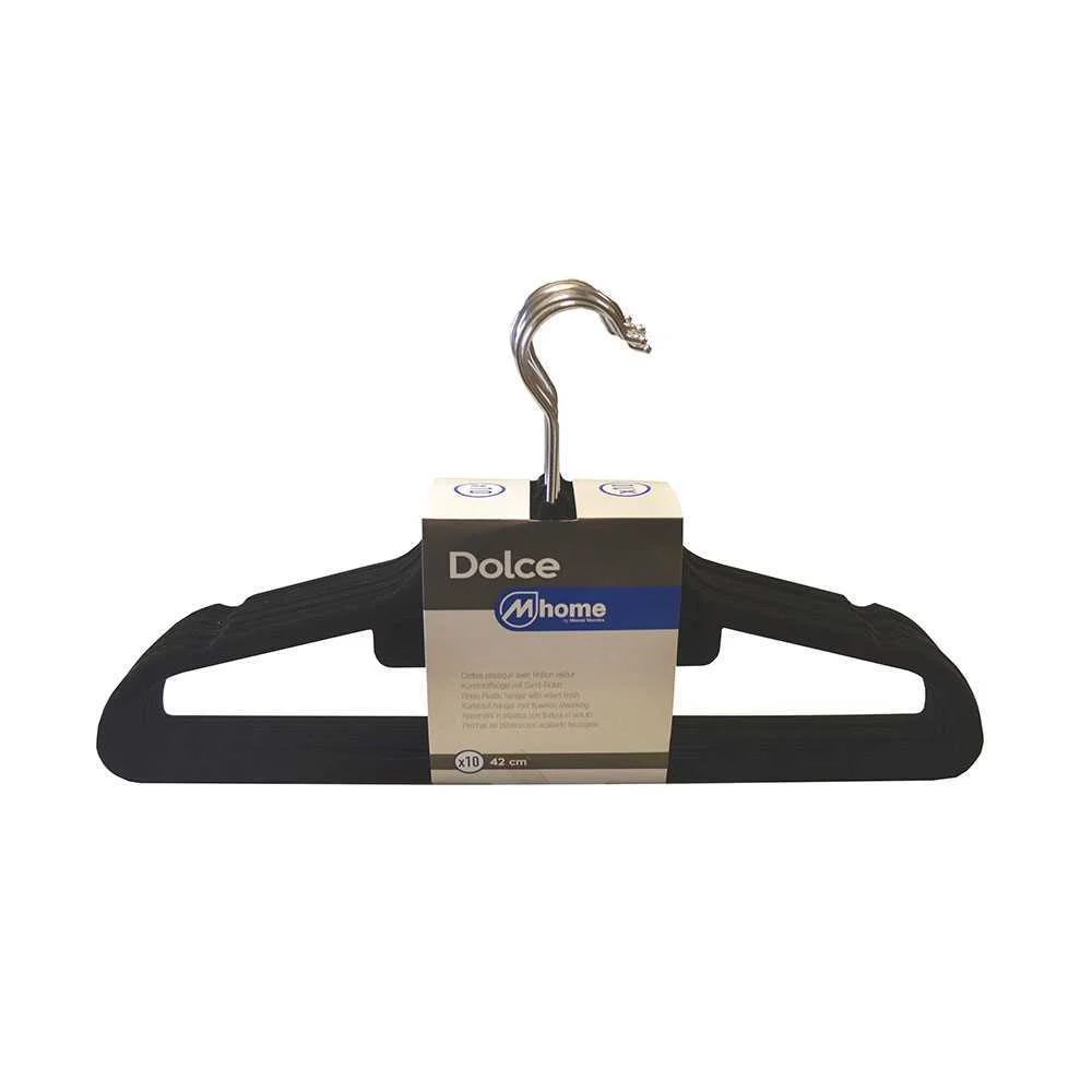 Lote de 10 Cabides de Pl&aacute;stico com Acabamento Veludo 42cm