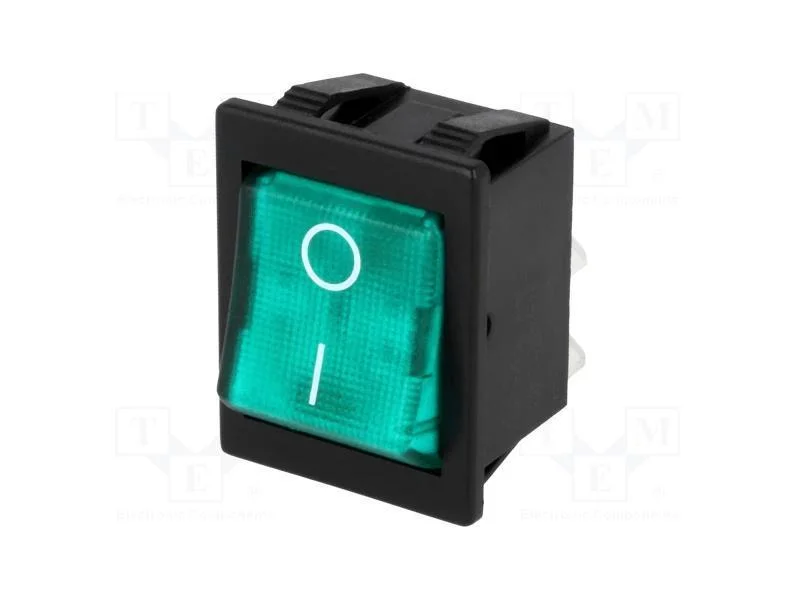 Rocker, Dpst, Pos: 2, On-Off, 16a/250vac, 20a/28vdc, Verde, 250v