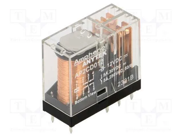 Rel&eacute;: Eletromagn&eacute;tico de Pot&ecirc;ncia, Dpdt, Ubobina : 12vdc, 5a, Pcb