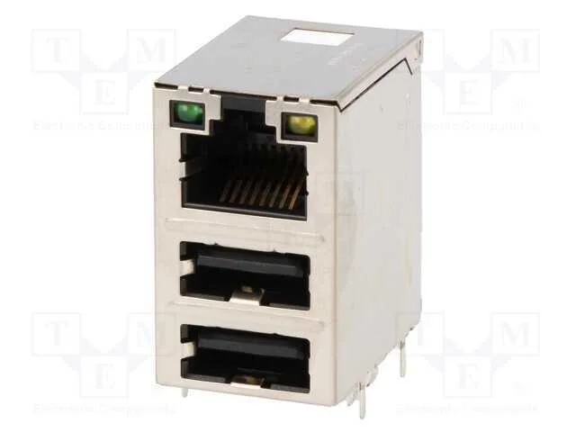 Tomada, RJ45 + USB A, THT, PIN: 8, angulares, Sis.