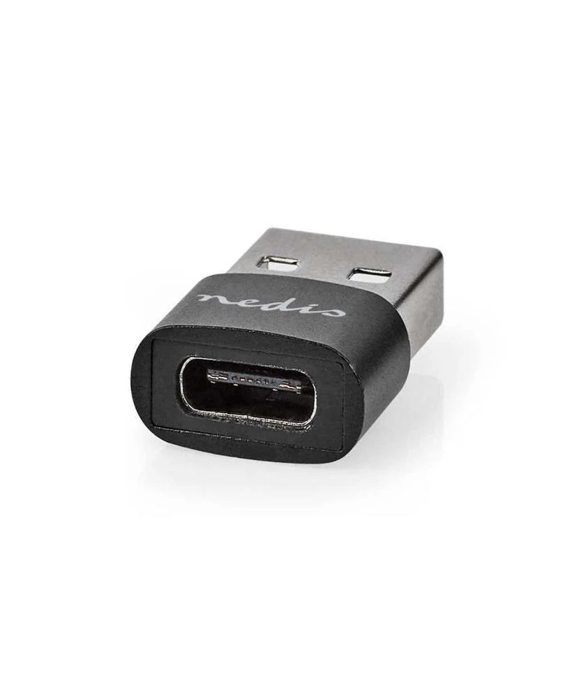 Adaptador Usb-A  Usb 2.0  Usb-A Macho  Usb-C F&ecirc;mea  480 Mbps  Redondo  Niquelado  Preto  C