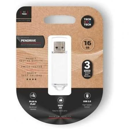 Pendrive 16gb Tech One Tech Basic Usb 2.0/ Blanco