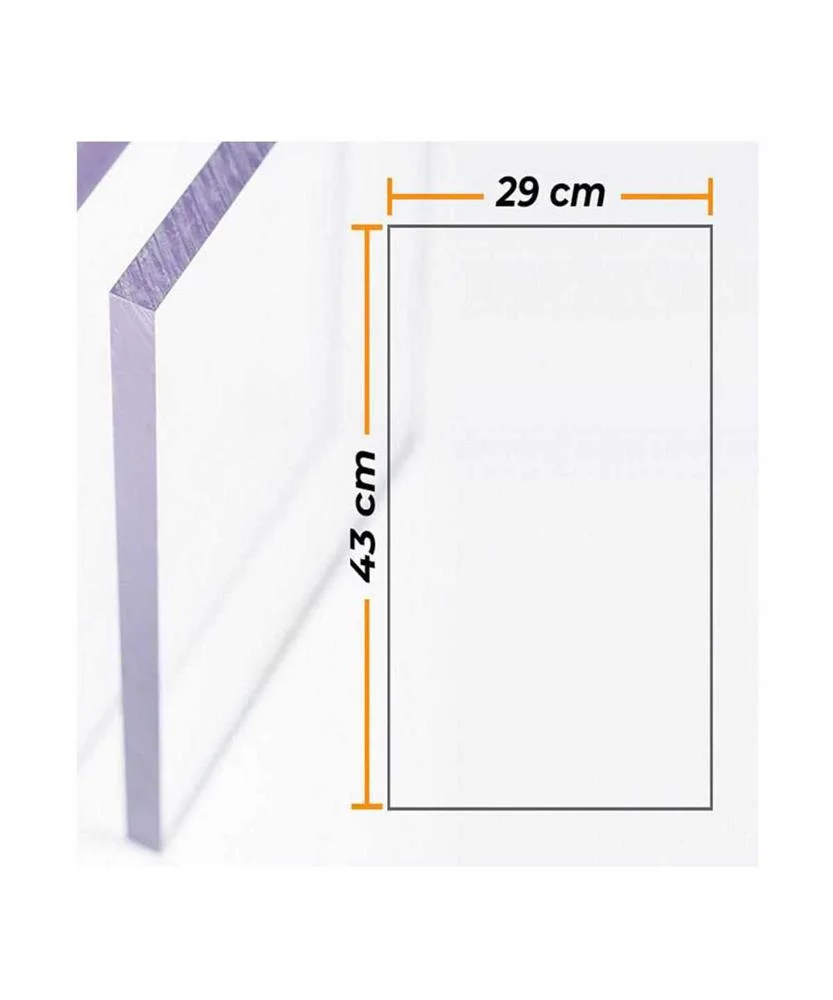 Placa de Policarbonato Transparente 4mm - 29x43cm.