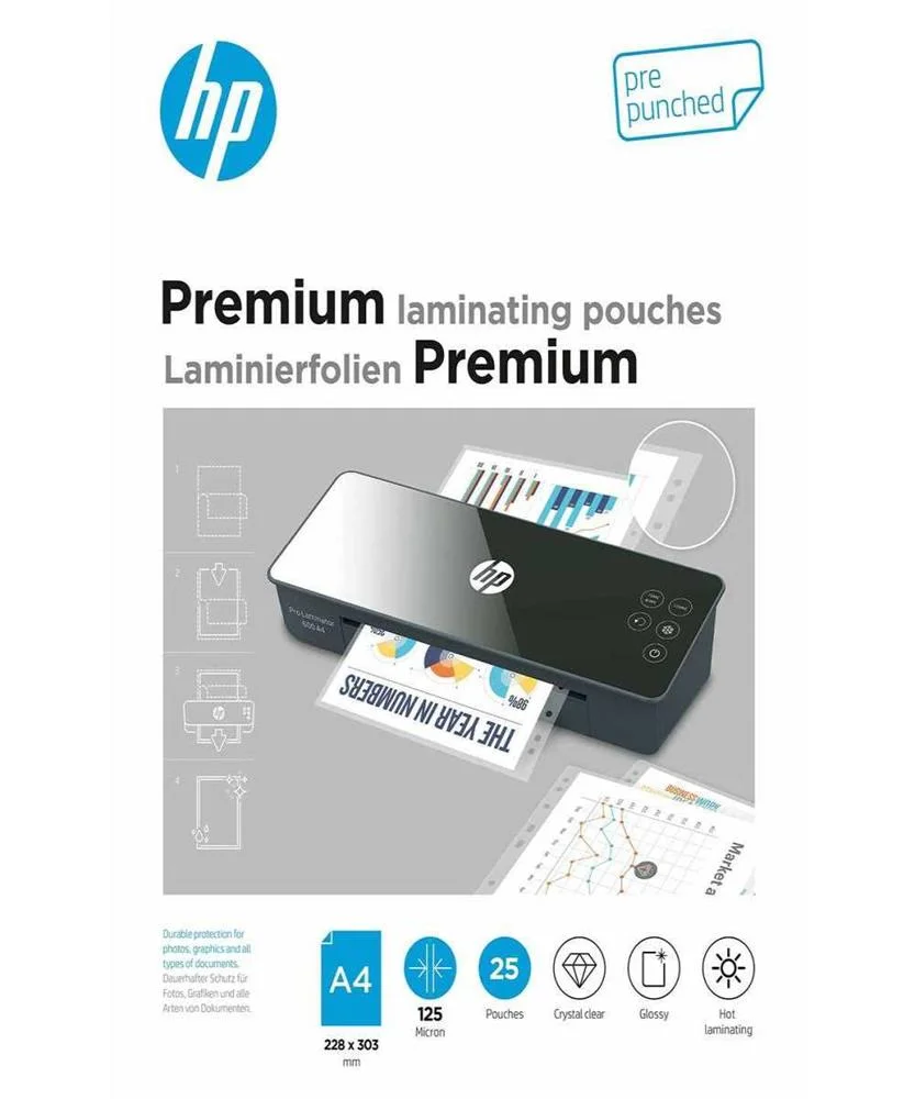 Pel&iacute;culas de Lamina&ccedil;&atilde;o Hp Premium A4 125 Micron 25x com Perfura&ccedil;&atilde;o