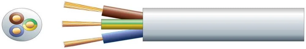 3 Core Round Mains Pvc, 3 X 48/0.2mm, 15a, 8.7mm&atilde;, White, 100m