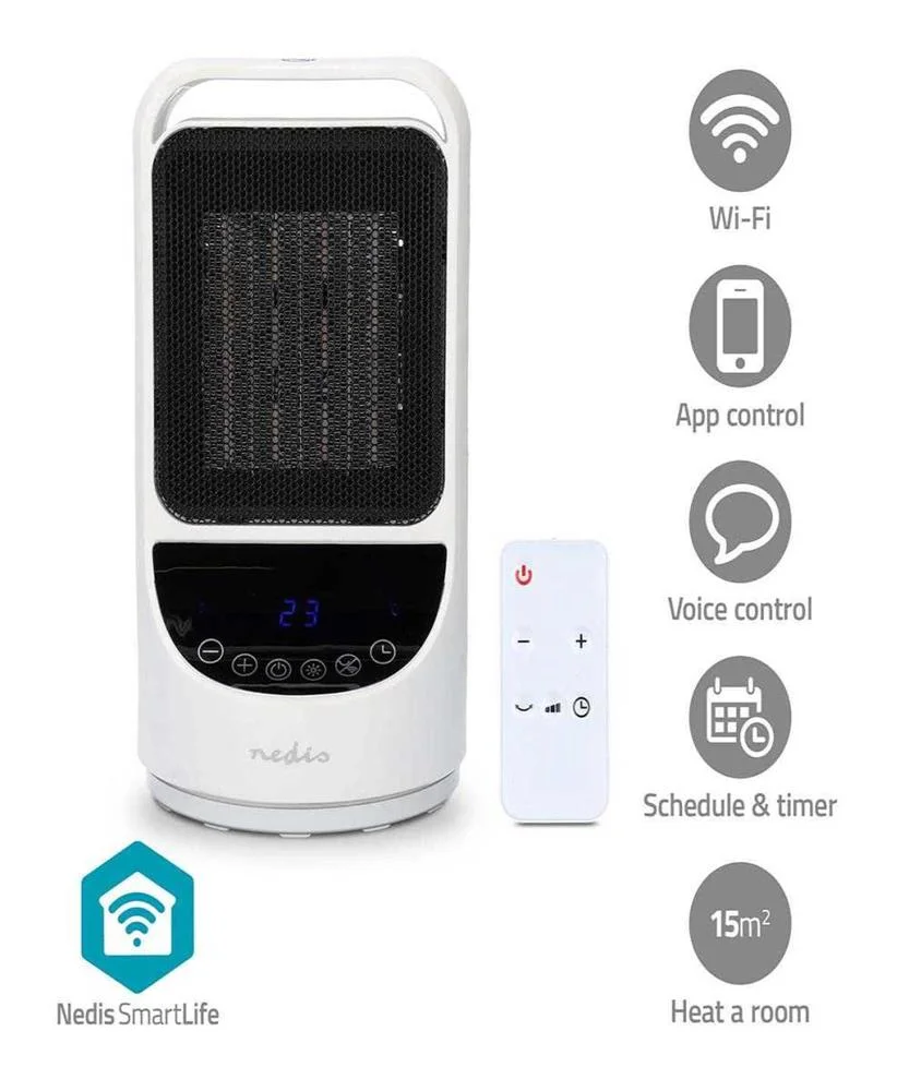 Smartlife 1500w Smart Heater W/ Ceramic Fan (White) - Nedis