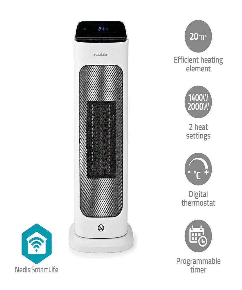 Smartlife Smart Heater W/ Ceramic Fan 2000w (White) - Nedis