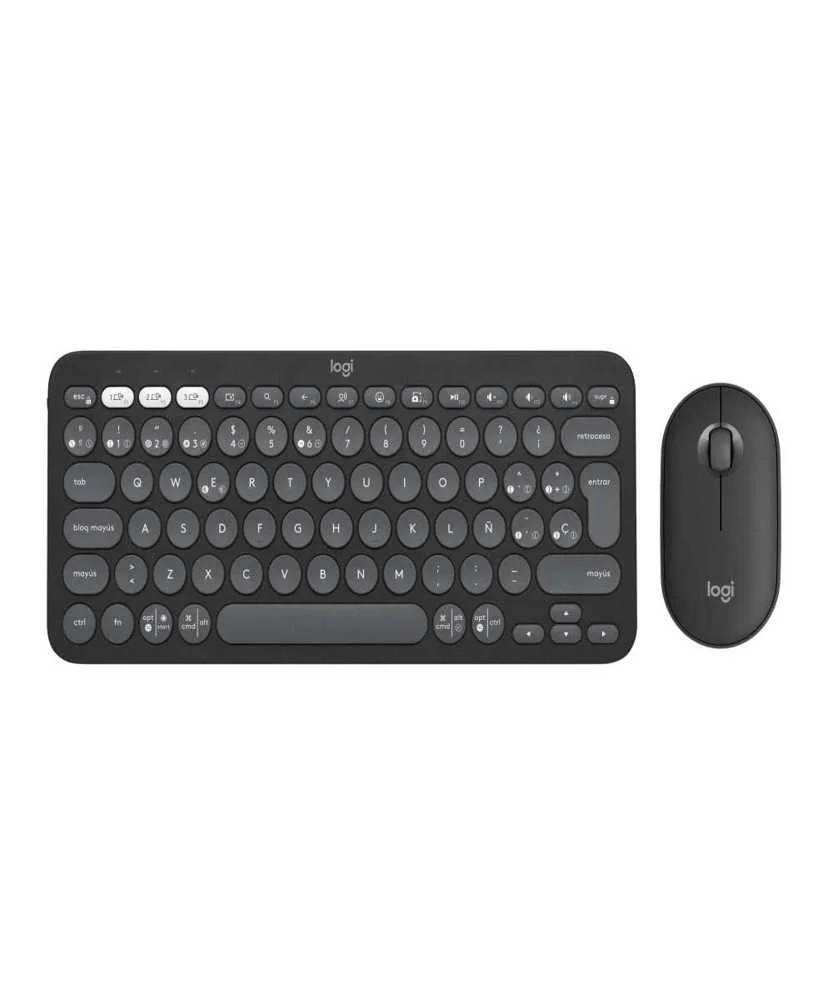 Teclado e Rato Sem Fios Logitech Pebble 2 Combo Qwerty Espanhol Preto Cinzento Grafite 