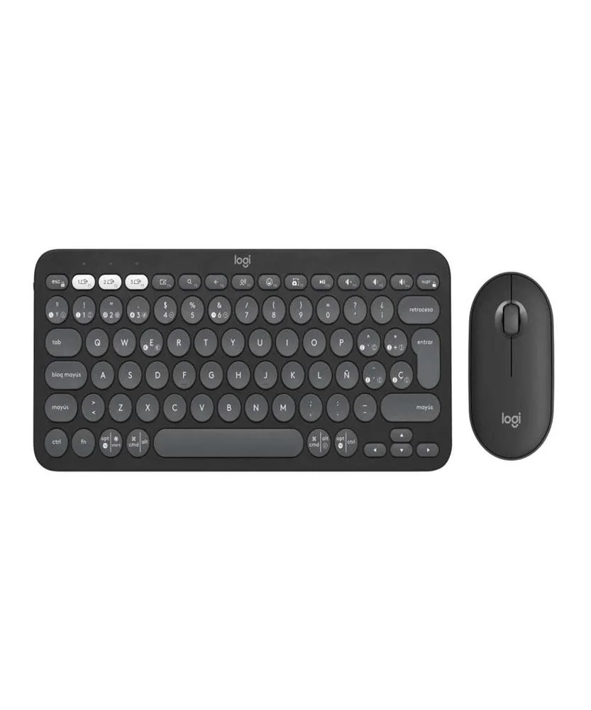 Teclado e Rato Sem Fios Logitech Pebble 2 Combo Qwerty Espanhol Preto Cinzento Grafite 