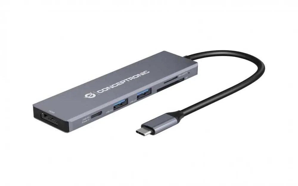 Hub Usb-C "6-Em-1" Hdmi / Usb Pd / Leitor Micro Sd/Tf / 2x Usb3.0 / Leitor Sd - Conceptronic