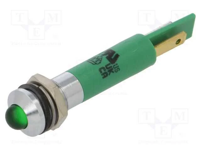 Luz indicadora: LED, convexa, verde, 230VAC, 8mm