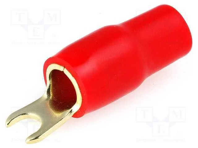 Conetor: de Forquilha, M4, 20mm2, Dourado, Isolada, Vermelho