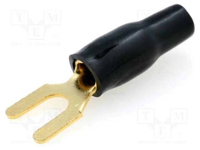 Conetor: de Forquilha, M4, 4mm2, Dourado, Isolada, Preta