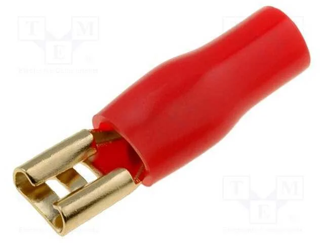 Conetor: Plano, 4,8mm, Dourado, Isolada, Vermelho, F&ecirc;mea
