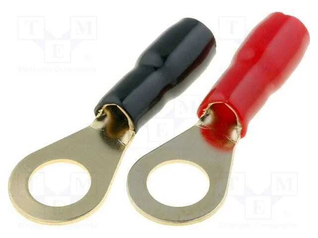 Conetor: de Olhal, M8, 4mm2, Dourado, Isolada, Preto e Vermelho