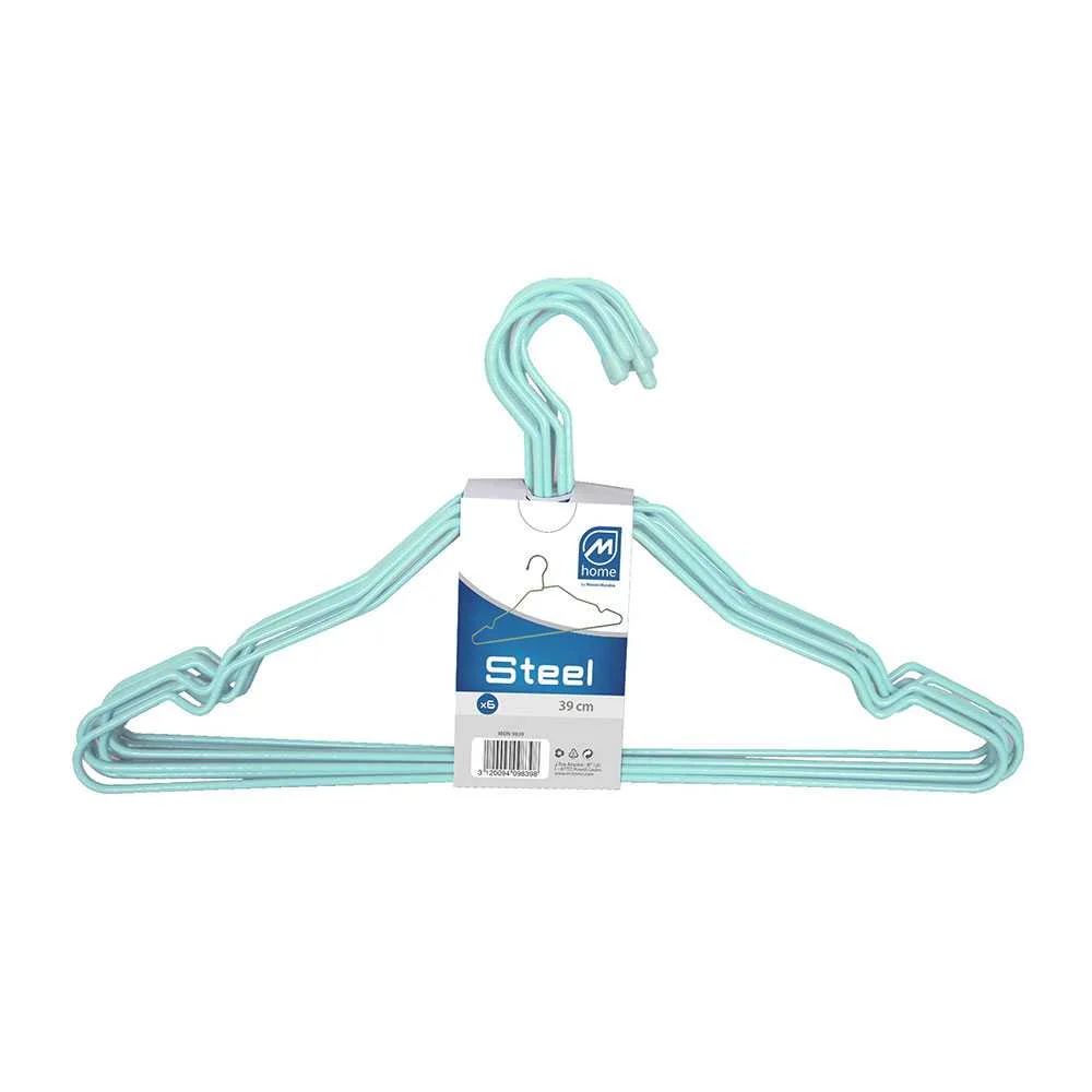 Lote 6 Cabides Arame Azul Celeste 39cm