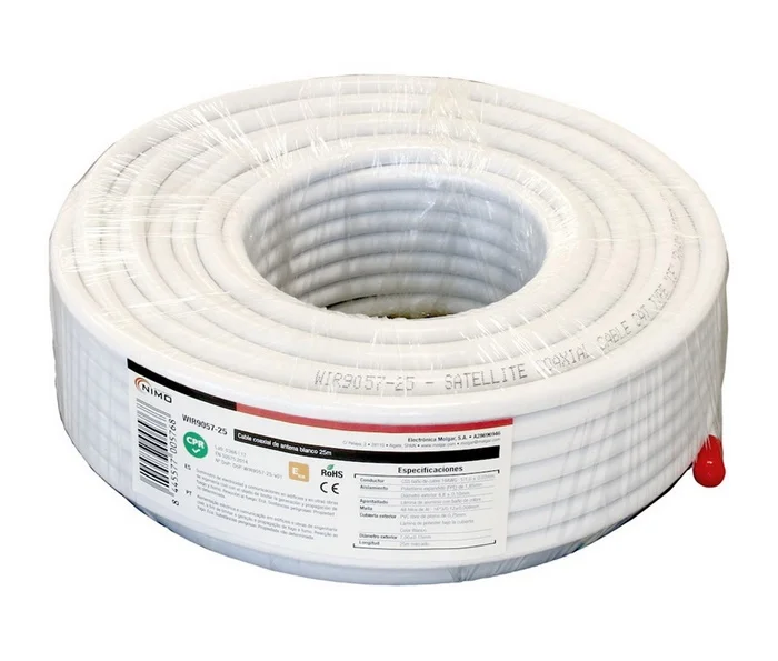 Bobine Cabo Coaxial Rg6 Cobre &Oslash;6,8mm Branco 25 Mts - Nimo