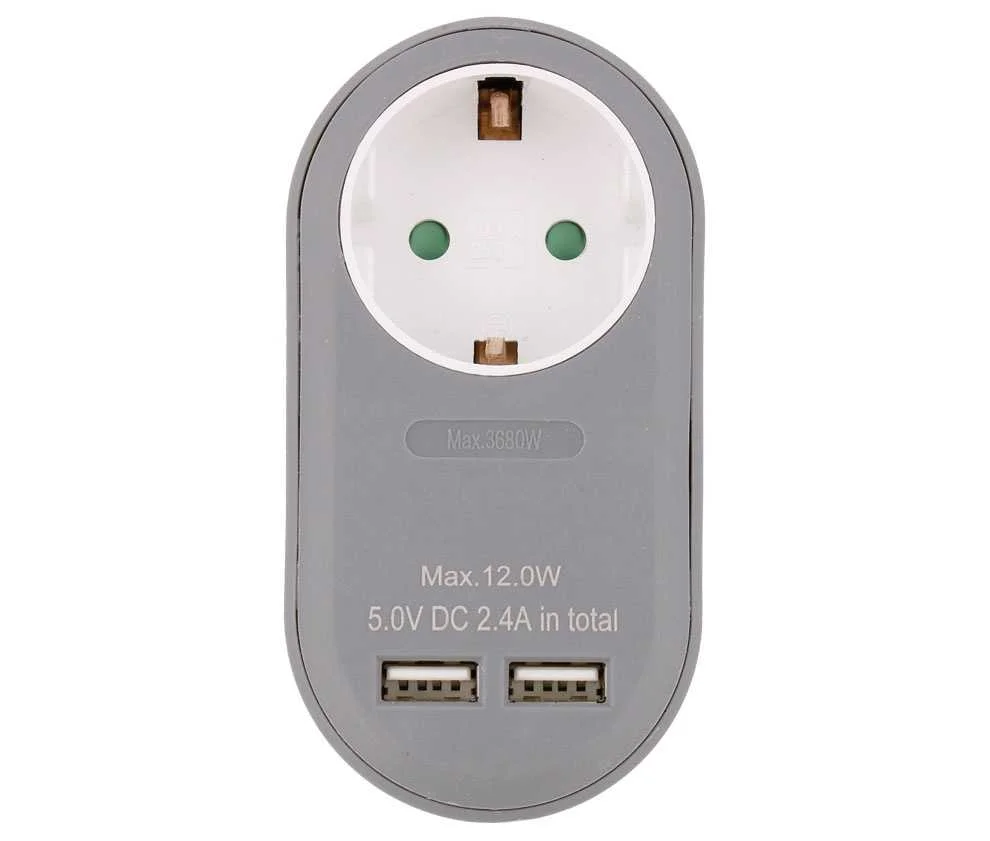 Cargador Usb-A 2.4a X2 Con Enchufe Hembra Schuko .