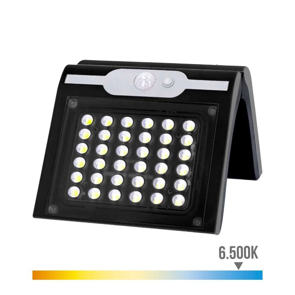 Aplique Solar 2w 220lm 6.500k com Sensor Cor Preto Edm