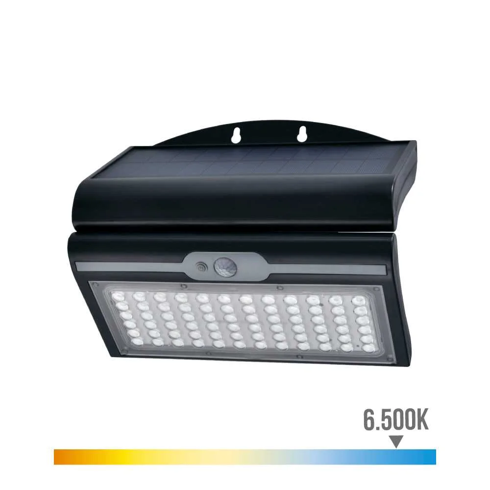 Aplique Solar 6w 430lm 6.500k com Sensor Cor Preto Edm