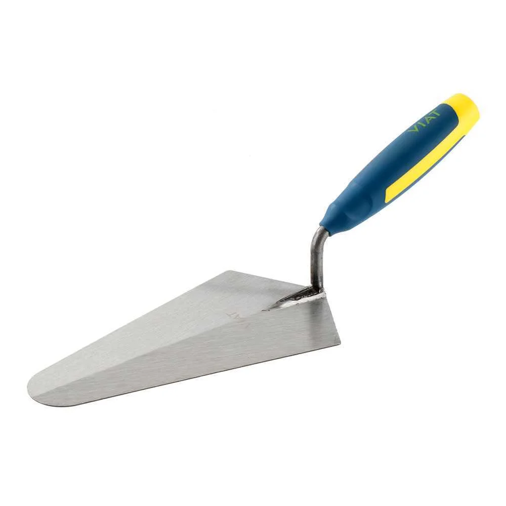Colher de Pedreiro Soldada Madrile&ntilde;a, de Chapa de A&ccedil;o Tratado com Cabo Bimaterial Ergon&oacute;mico para Ma
