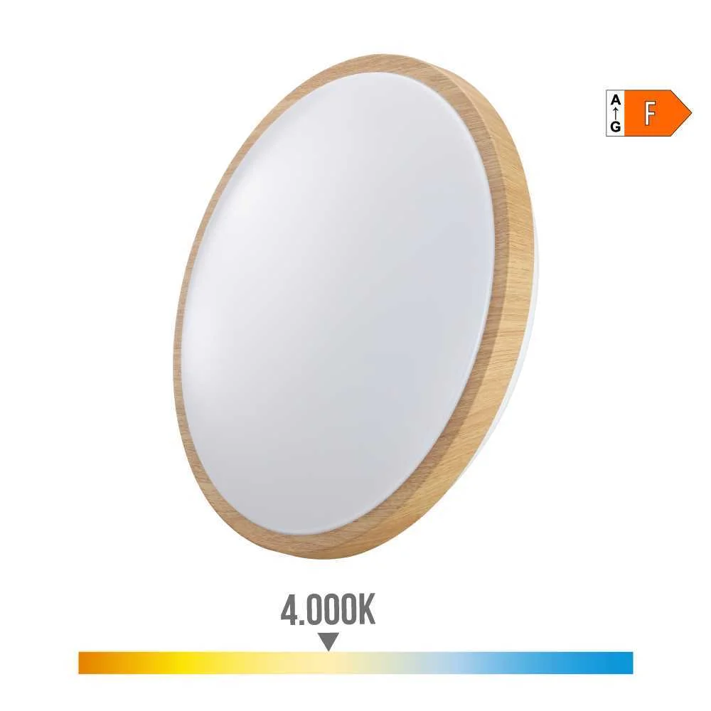 Aplique de Superf&iacute;cie Circular LED 18w 1820lm 4000k &Oslash;33x7,3cm Efeito Madeira Edm